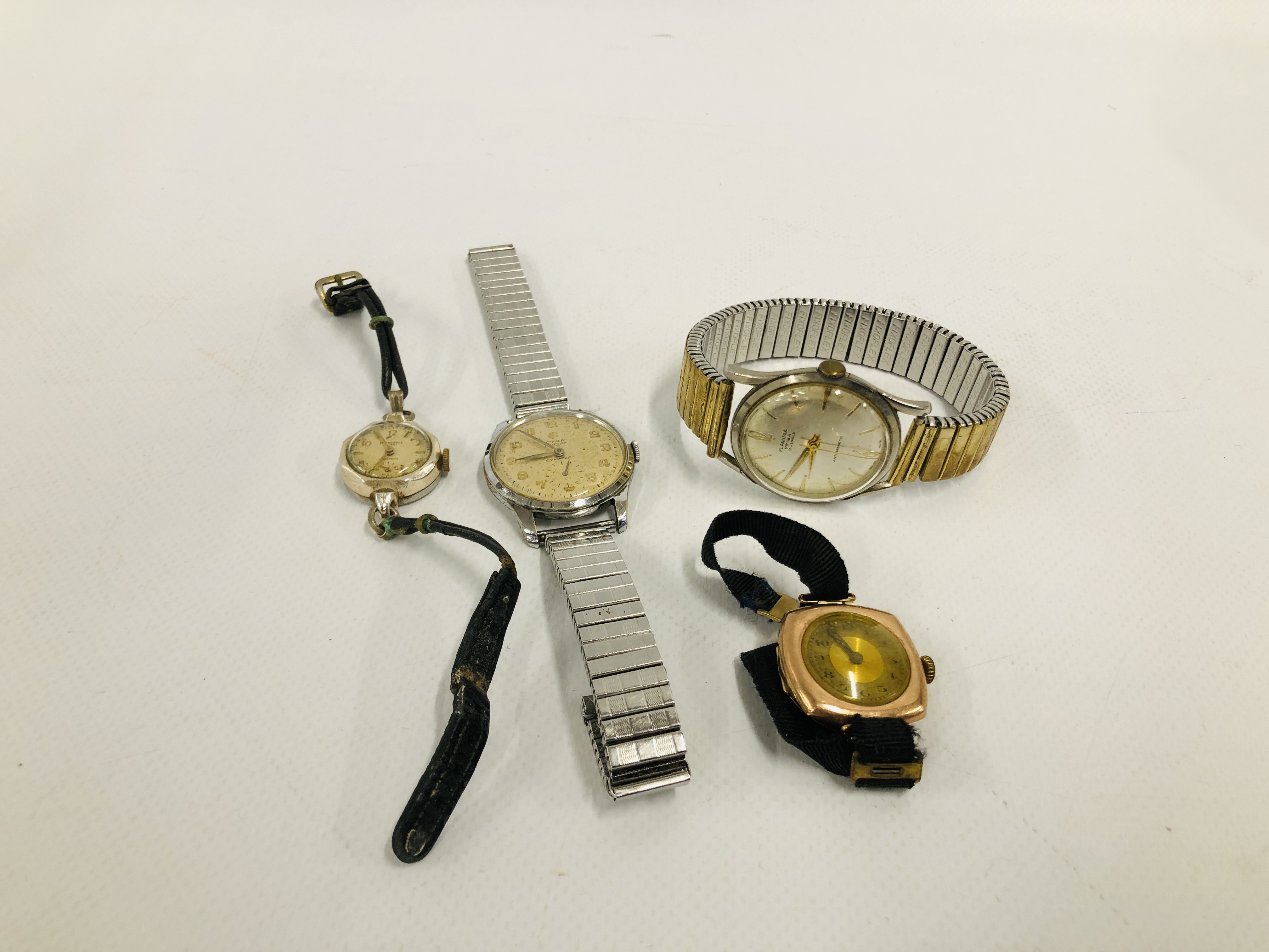 A GROUP OF 4 VINTAGE WATCHES TO INCLUDE FLAMINIA & CYMA,