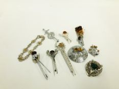 COLLECTION OF 10 "MIZPAN" AND OTHER SCOTTISH & CELTIC BROOCHES.