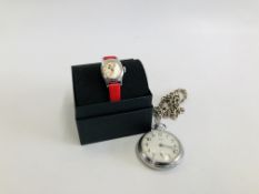 A 1950'S MICKEY MOUSE WRISTWATCH PLUS A 'SMITHS' 1950'S POCKET WATCH.