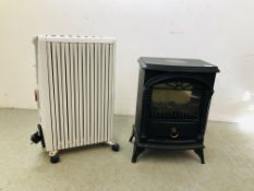 ULTIMATE ELECTRIC FIRE ALONG WITH A DELONGHI DRAGON OIL FILLED RADIATOR - SOLD AS SEEN