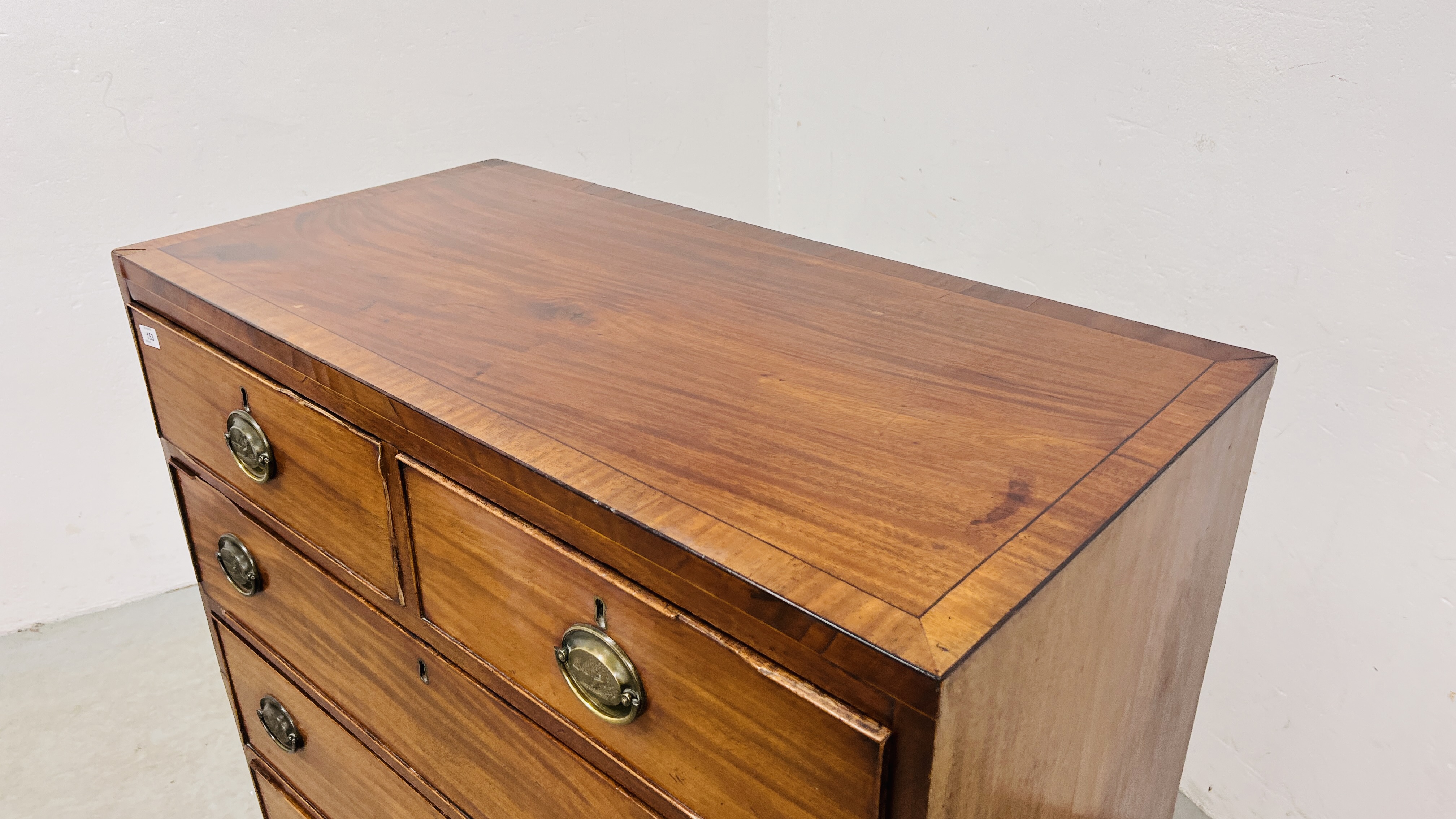 ANTIQUE MAHOGANY TWO OVER THREE CHEST OF DRAWERS, COCK BEADED DRAWERS, BRASS PLATE FITTINGS, - Image 5 of 15