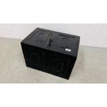 A VICTORIAN SECURITY STRONG BOX WITH KEY (REPAIRED) W 46CM, D 32CM, H 30.5CM.
