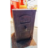 AN ANTIQUE FILLED STEEL SAFE COMPLETTE WITH KEY - W 45CM. X D 46CM. X H 74CM.