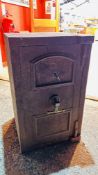 AN ANTIQUE FILLED STEEL SAFE COMPLETTE WITH KEY - W 45CM. X D 46CM. X H 74CM.