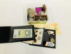 BOX OF MIXED COINS AND BANK NOTES
