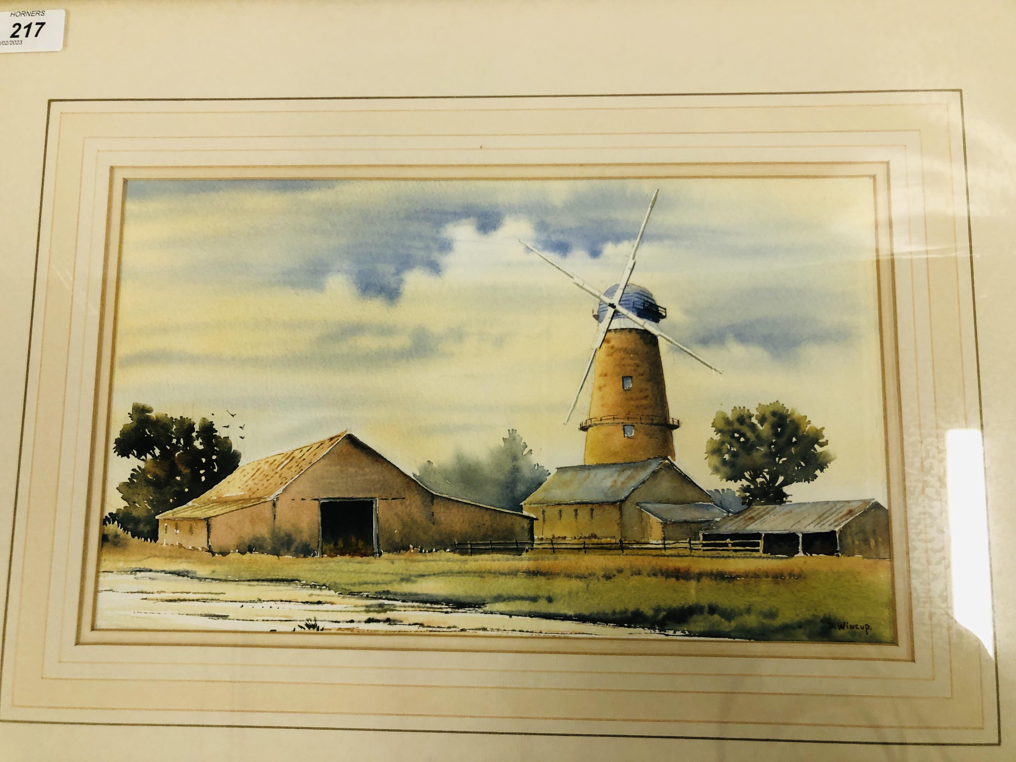 AN ORIGINAL FRAMED WATERCOLOUR "SUTTON MILL" BEARING SIGNATURE D. WINCUP - W 33.5CM. X H 20CM. - Image 2 of 5