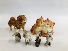 FOUR BESWICK "BANDSMEN" CATS AND BESWICK GINGER CAT ORNAMENT AND CHOW-CHOW DOG ORNAMENT