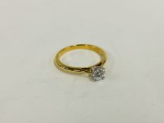 A MODERN MAPPIN & WEBB 18CT YELLOW GOLD SOLITAIRE BRILLIANT CUT DIAMOND RING SIZE O/P WITH ORIGINAL