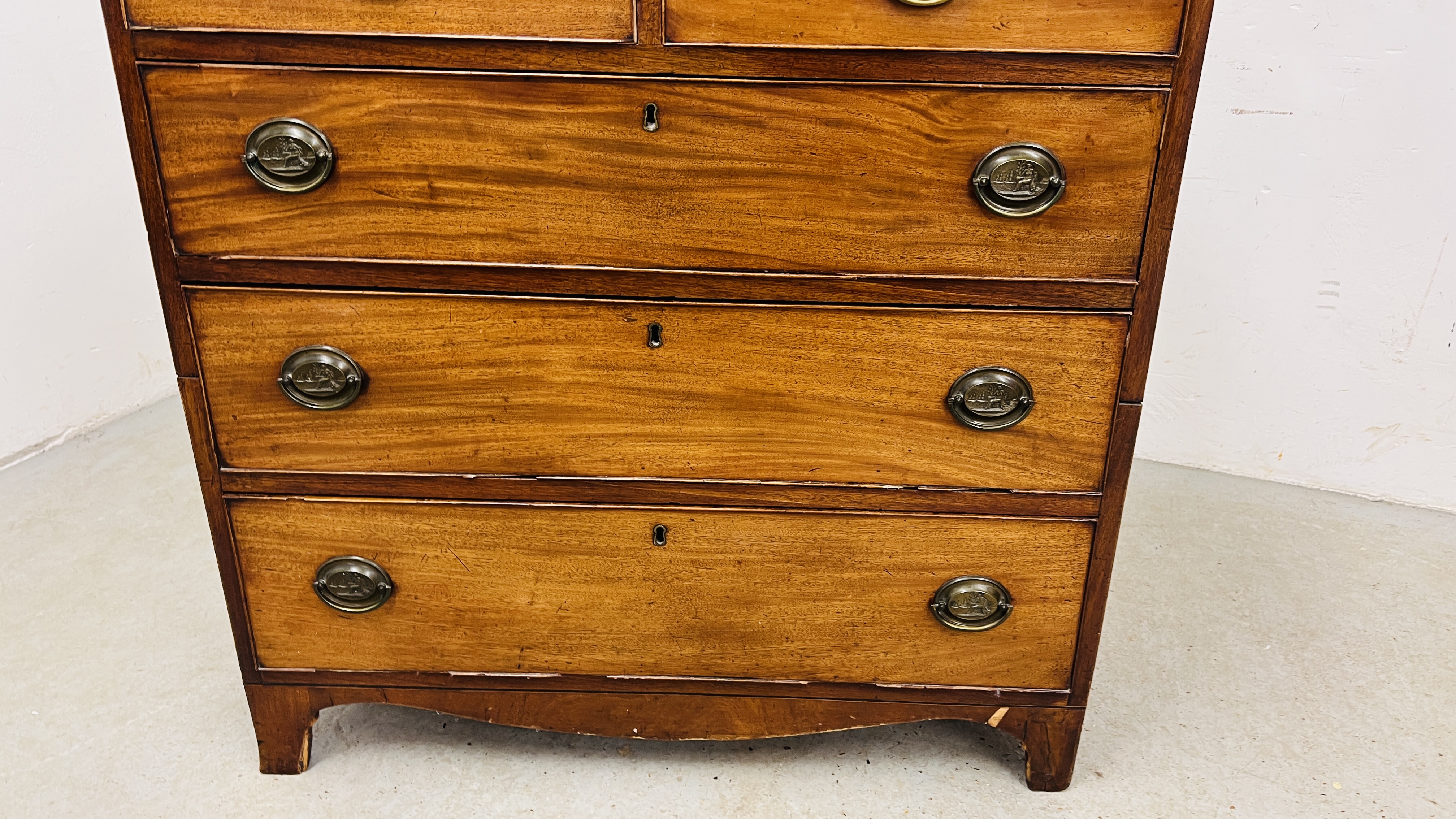 ANTIQUE MAHOGANY TWO OVER THREE CHEST OF DRAWERS, COCK BEADED DRAWERS, BRASS PLATE FITTINGS, - Image 3 of 15