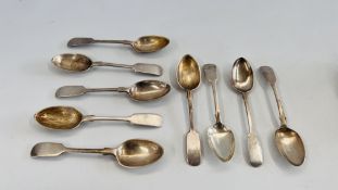 A SET OF 6 VINTAGE SILVER SPOONS, SHEFFIELD ASSAY + 3 OTHERS.