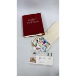 A VINTAGE STAMP ALBUM AND CONTENTS ALONG WITH VARIOUS LOOSE STAMPS AND FIRST DAY COVERS ETC.