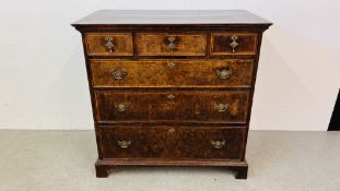 AN EARLY 18TH CENTURY 3 OVER 3 SET OF DRAWERS WITH WALNUT VENEER FINISH 100CM. X 56CM. X 99CM.