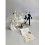 A GROUP OF FOUR FIGURINES TO INCLUDE ROYAL WORCESTER "GRACEFUL MOMENT" 680/4500 WITH CERTIFICATE,