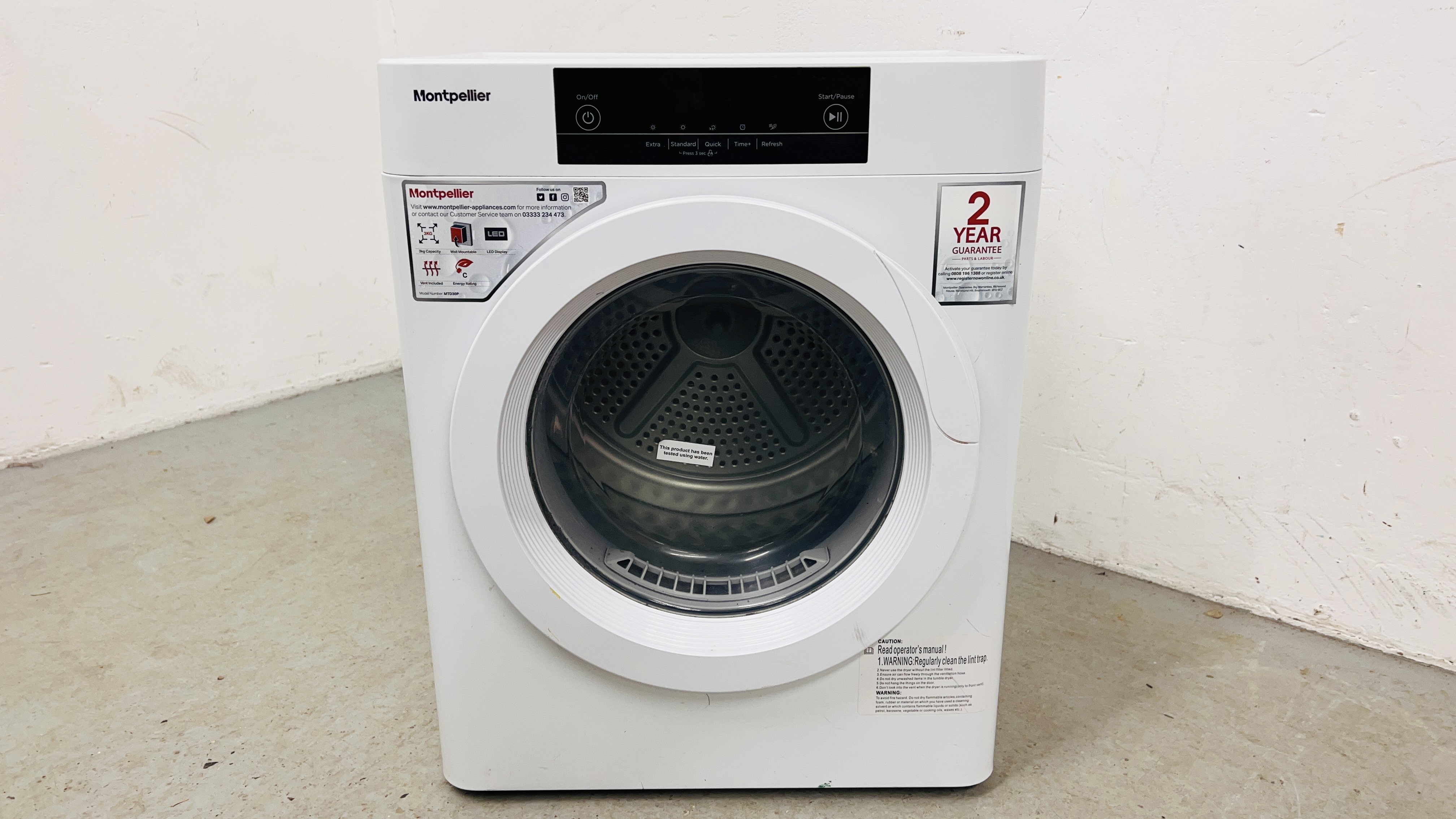 MONTEPELLIER 3K TUMBLE DRYER MODEL MTD30P - SOLD AS SEEN.