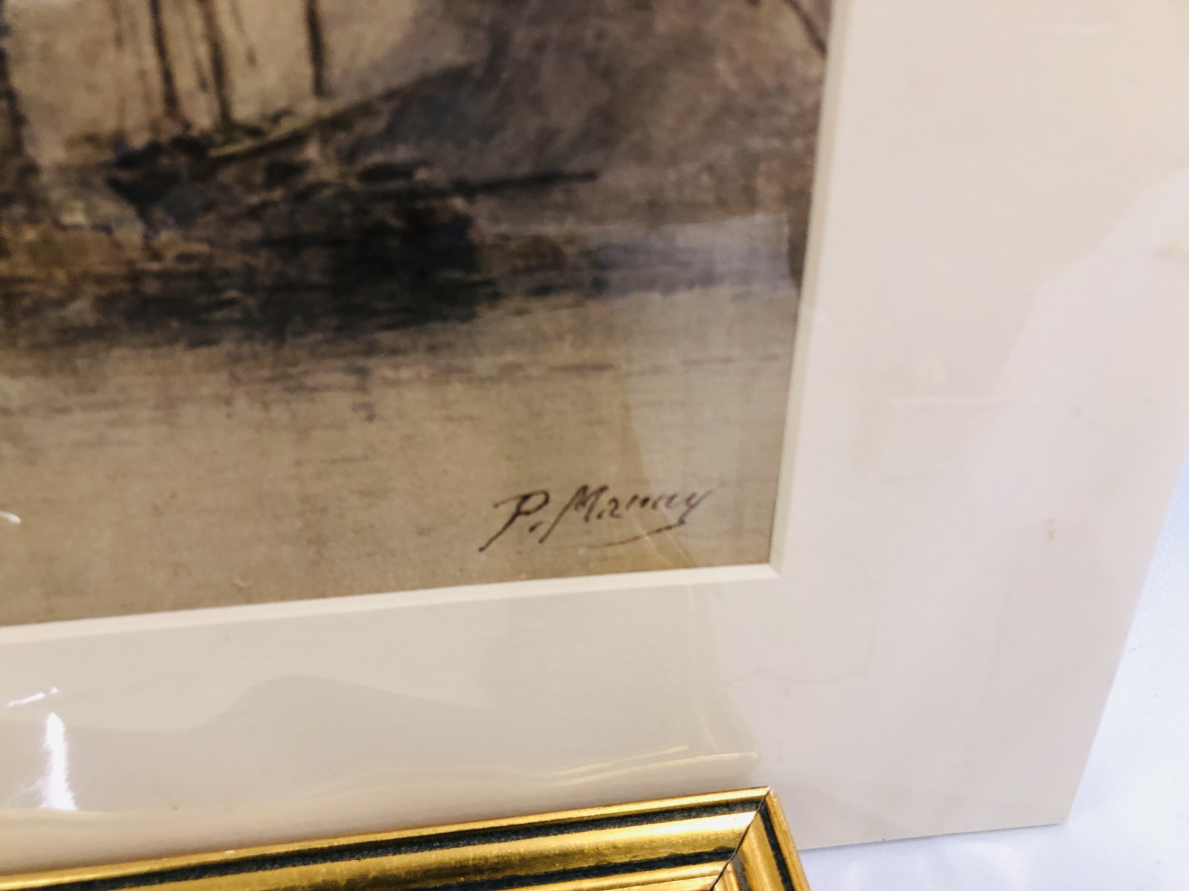 GILT FRAMED WATERCOLOUR, DEPICTING A SEA SCAPE BEARING INDISTINCT SIGNATURE W 26.5CM. X H 17CM. - Image 10 of 10