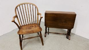 AN ANTIQUE ELM SEATED ELBOW CHAIR A/F,