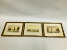 A GROUP OF 3 ORIGINAL WATERCOLOURS LOCAL SCENES, TWO DEPICTING WHERRIES BEARING SIGNATURE D.