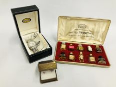 A BOXED SET OF VINTAGE PERFUMES "PARIS EXQUIST", PAIR OF PINK STONE STUD EARRINGS,