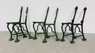 3 PAIRS OF GREEN PAINTED CAST-IRON BENCH ENDS - 1 A/F.