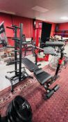 WEIGHT LIFTING BAR AND STAND ALONG WITH SONGMICS BENCH PRESS PLUS BODY POWER GYM EQUIPMENT STAND -