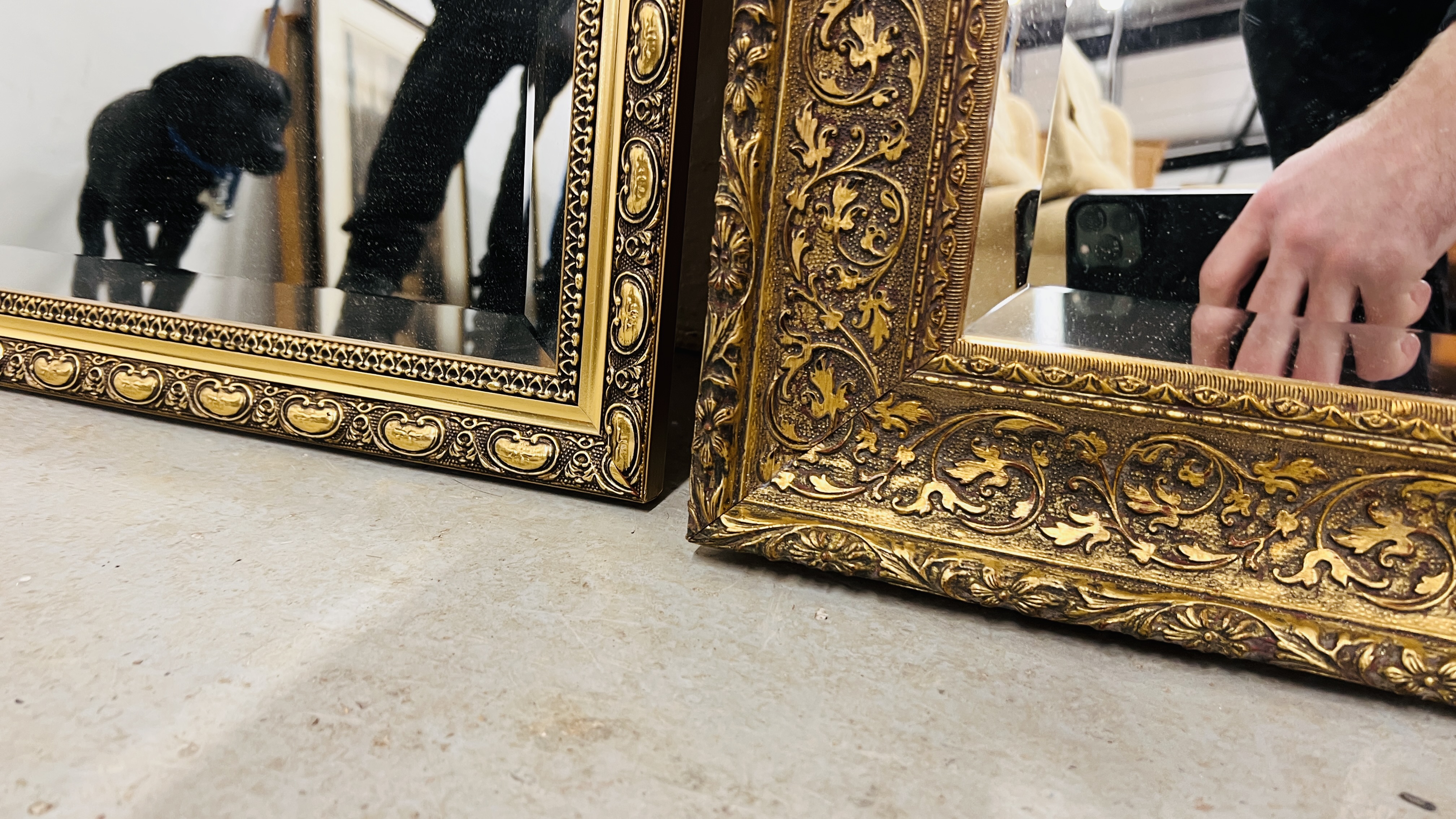 2 X GILT FRAMED WALL MIRRORS WITH BEVELLED GLASS PLATES 90 X 64CMM AND 83 X 58CM. - Image 6 of 7