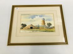 AN ORIGINAL FRAMED WATERCOLOUR "SUTTON MILL" BEARING SIGNATURE D. WINCUP - W 33.5CM. X H 20CM.