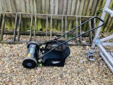 "THE HANDY" MANUAL DRIVE PUSH MOWER WITH COLLECTION BASKET.
