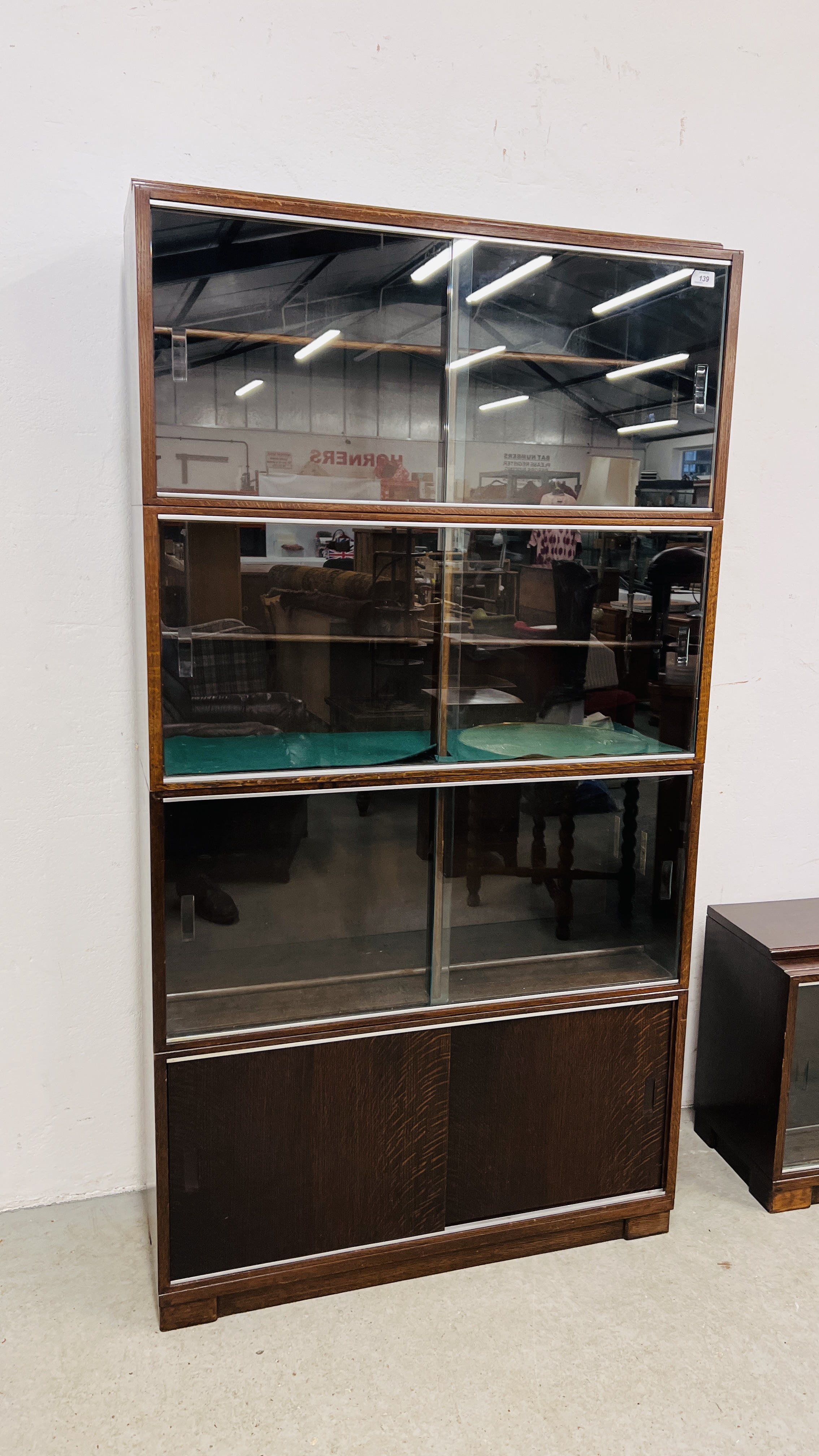 A FOUR SECTION AND SINGLE SECTION GLOBE WERNICKE STYLE BOOK CASE W 90 H 168 & W 90 H 50CM. - Image 2 of 8