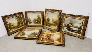 A GROUP OF 6 GILT FRAMED LANDSCAPES,