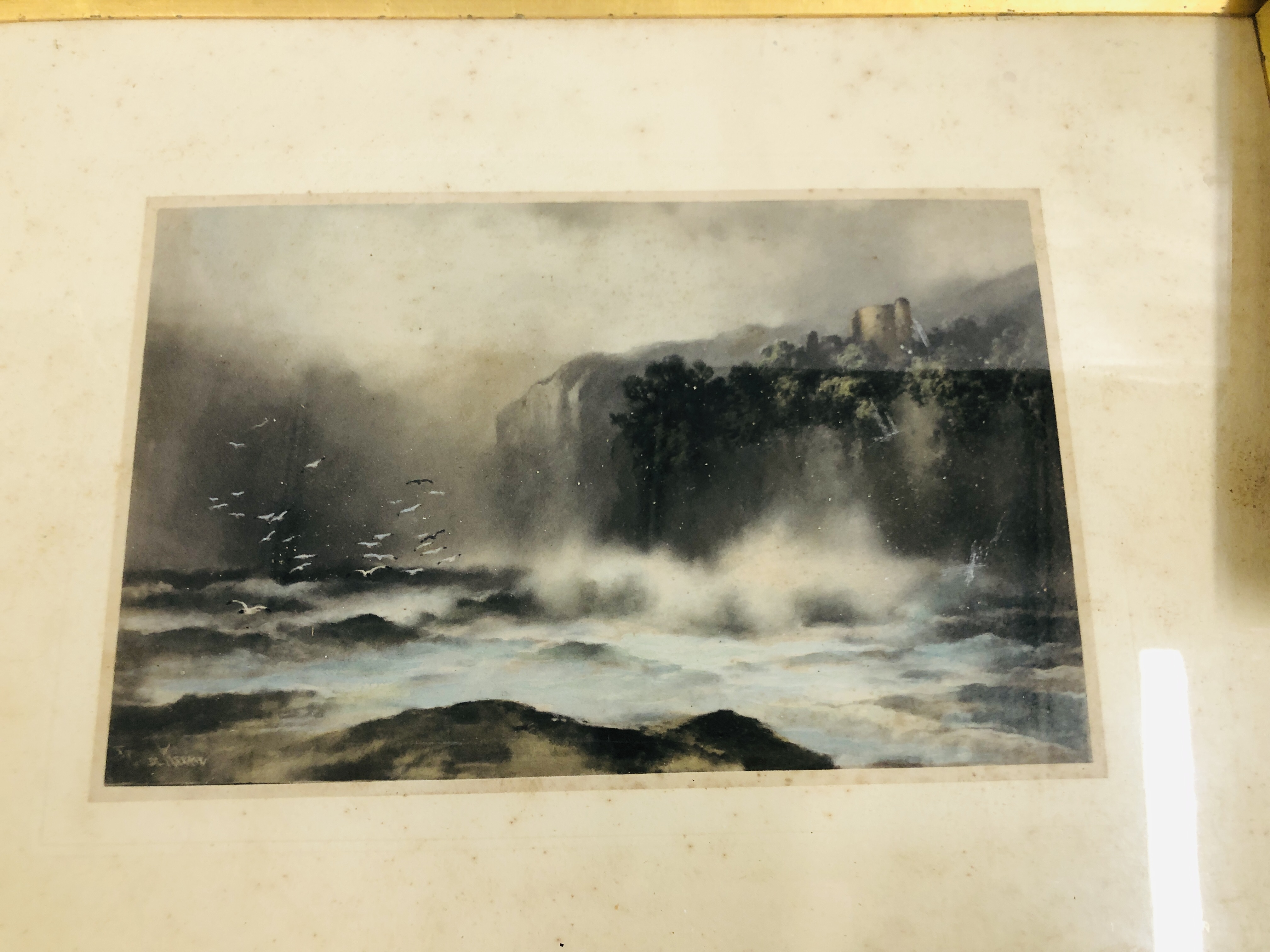 GILT FRAMED WATERCOLOUR, DEPICTING A SEA SCAPE BEARING INDISTINCT SIGNATURE W 26.5CM. X H 17CM. - Image 4 of 10