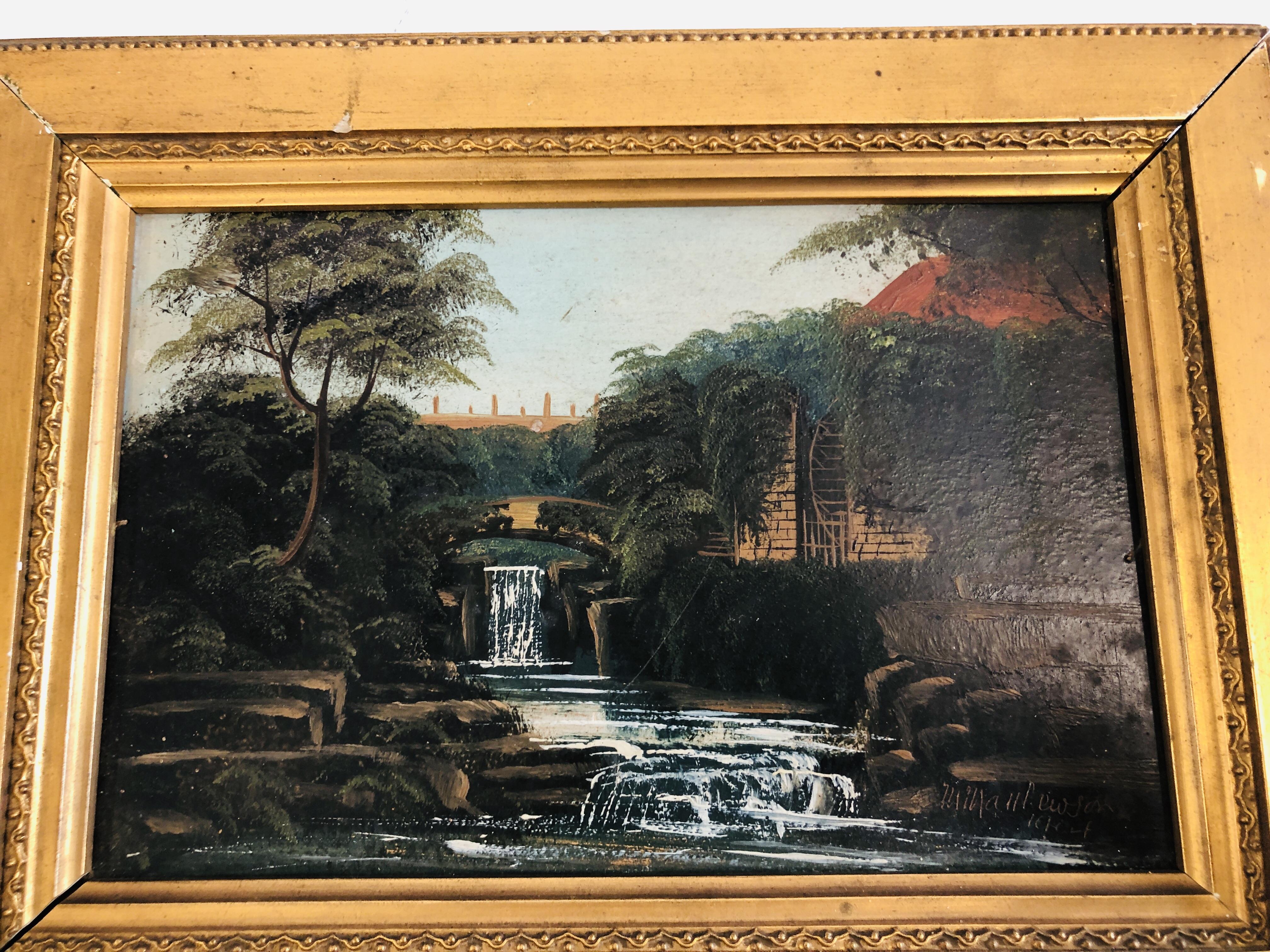 A PAIR OF GILT FRAMED OIL ON BOARDS RIVER SCENES, BEARING SIGNATURE M. - Image 2 of 6