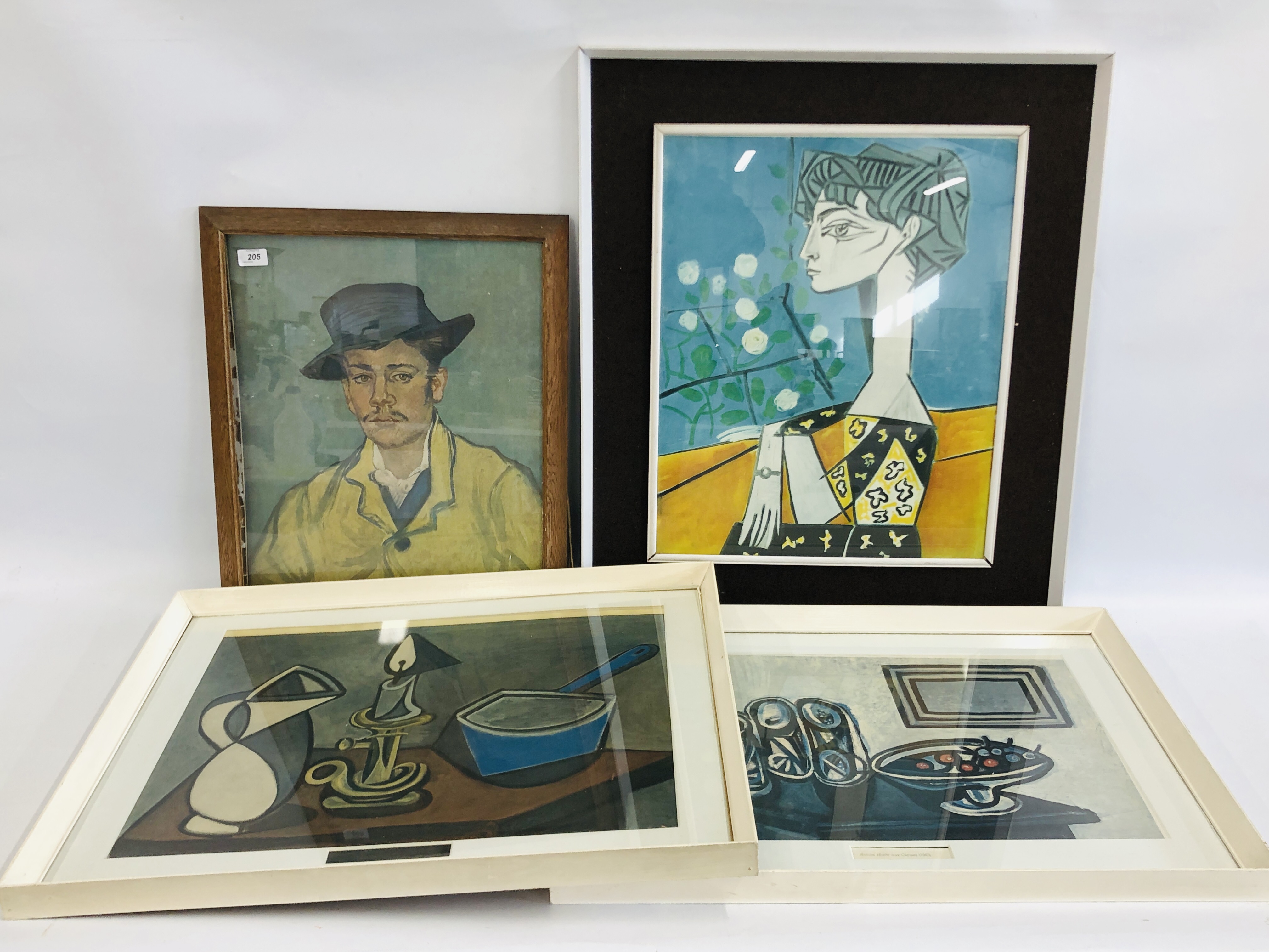 A GROUP OF FOUR FRAMED PRINTS TO INCLUDE VAN GOGH "PORTRAIT OF ARMAND ROULIN",