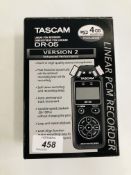 TASCAM DR-05 LINEAR PCM RECORDER BOXED WITH ACC - SOLD AS SEEN.