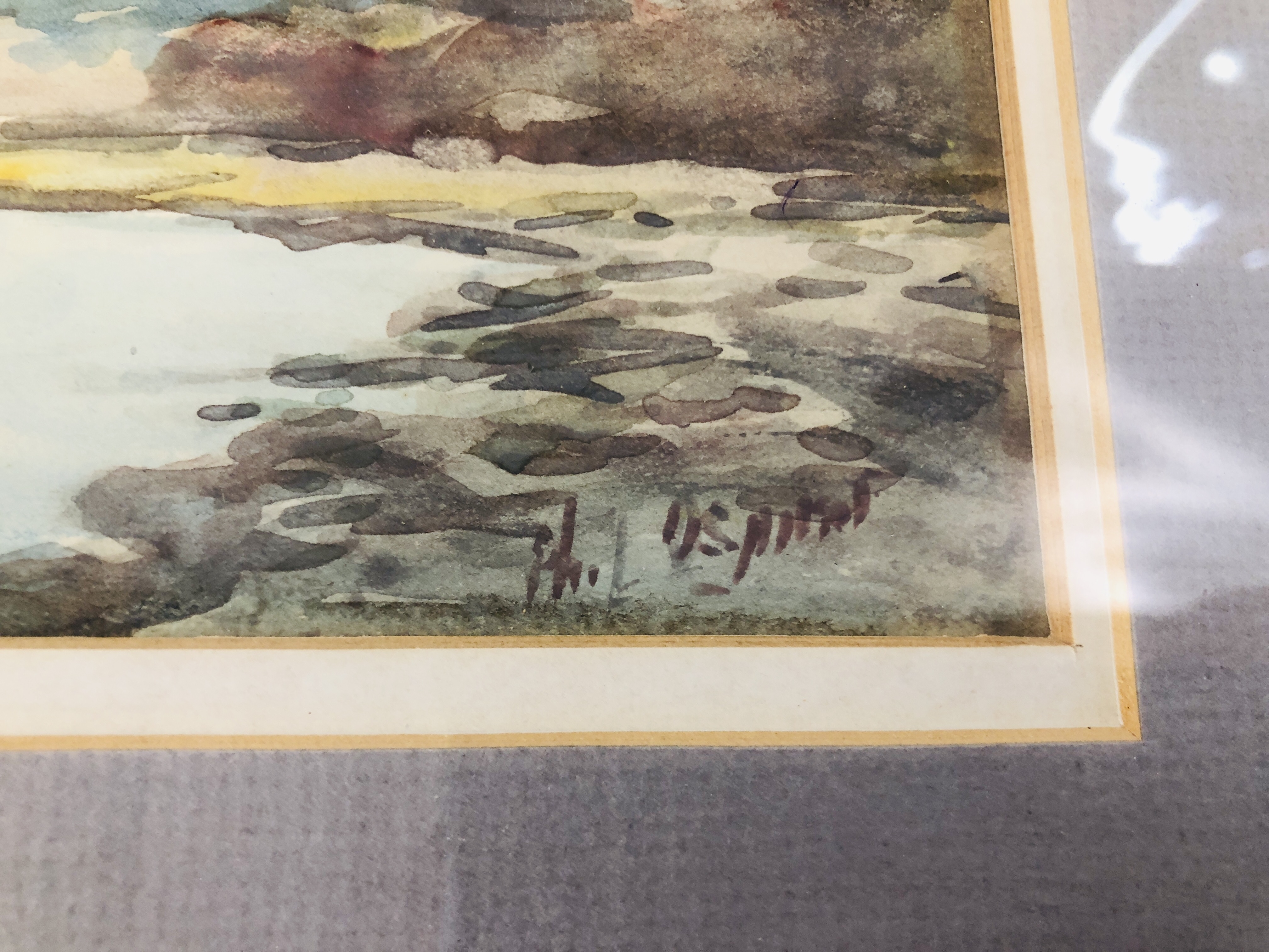 GILT FRAMED WATERCOLOUR, DEPICTING A SEA SCAPE BEARING INDISTINCT SIGNATURE W 26.5CM. X H 17CM. - Image 7 of 10