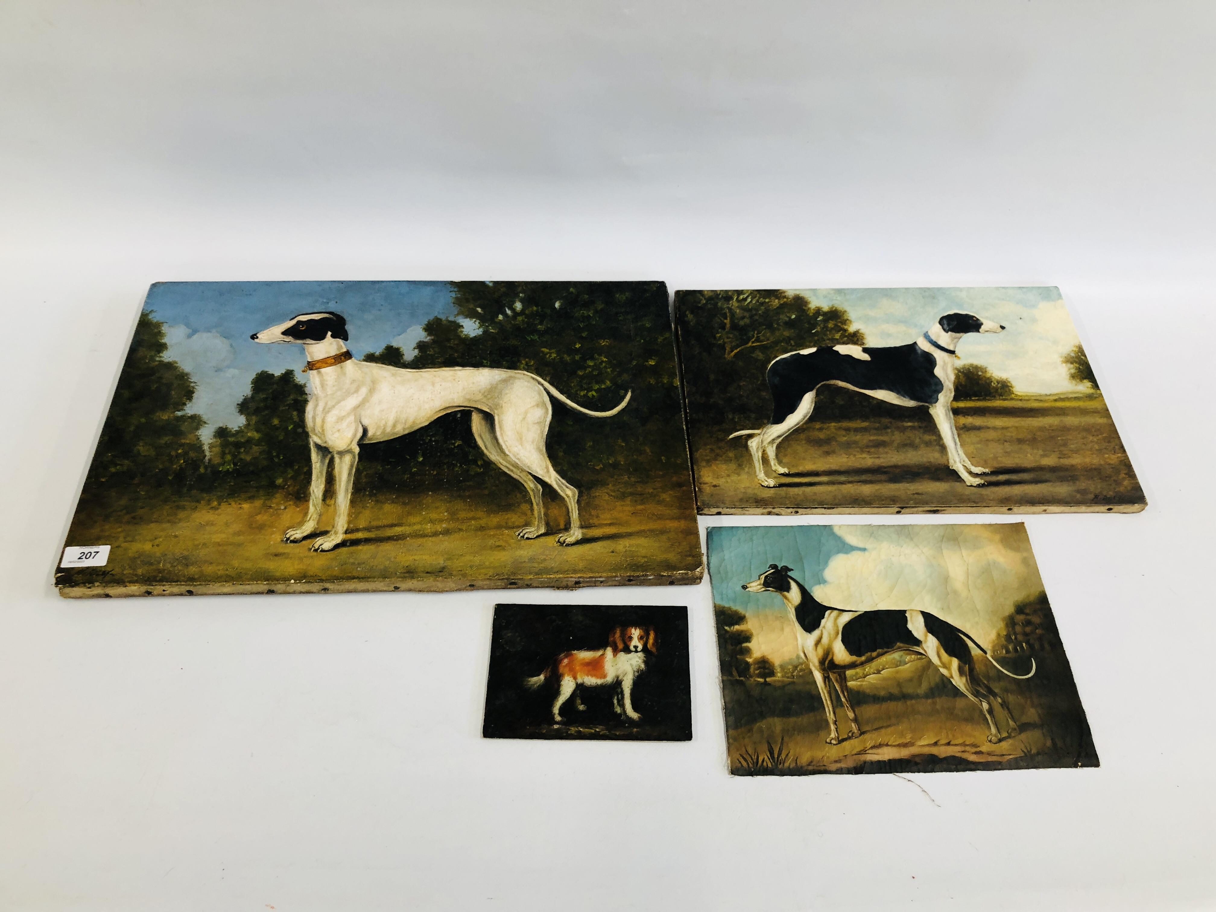 3 OIL ON CANVAS GREYHOUNDS BEARING SIGNATURE H.