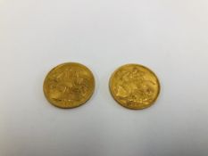 TWO FULL GOLD SOVEREIGN COINS (1909, 1915).