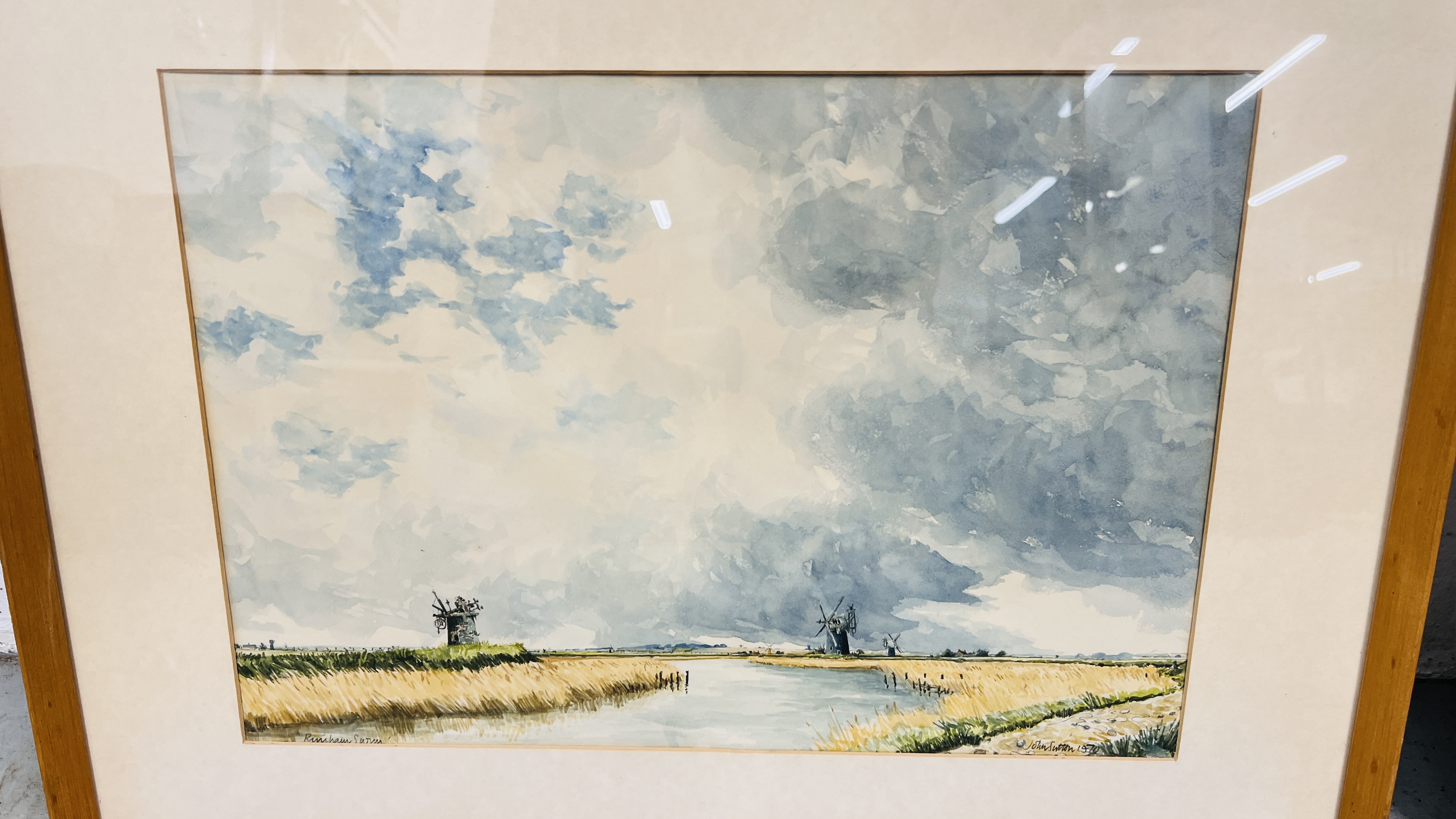 WATERCOLOUR BEARING SIGNATURE JASON PARTNER "RIVER SCENE WITH WINDMILL" 35 X 50. - Image 2 of 3