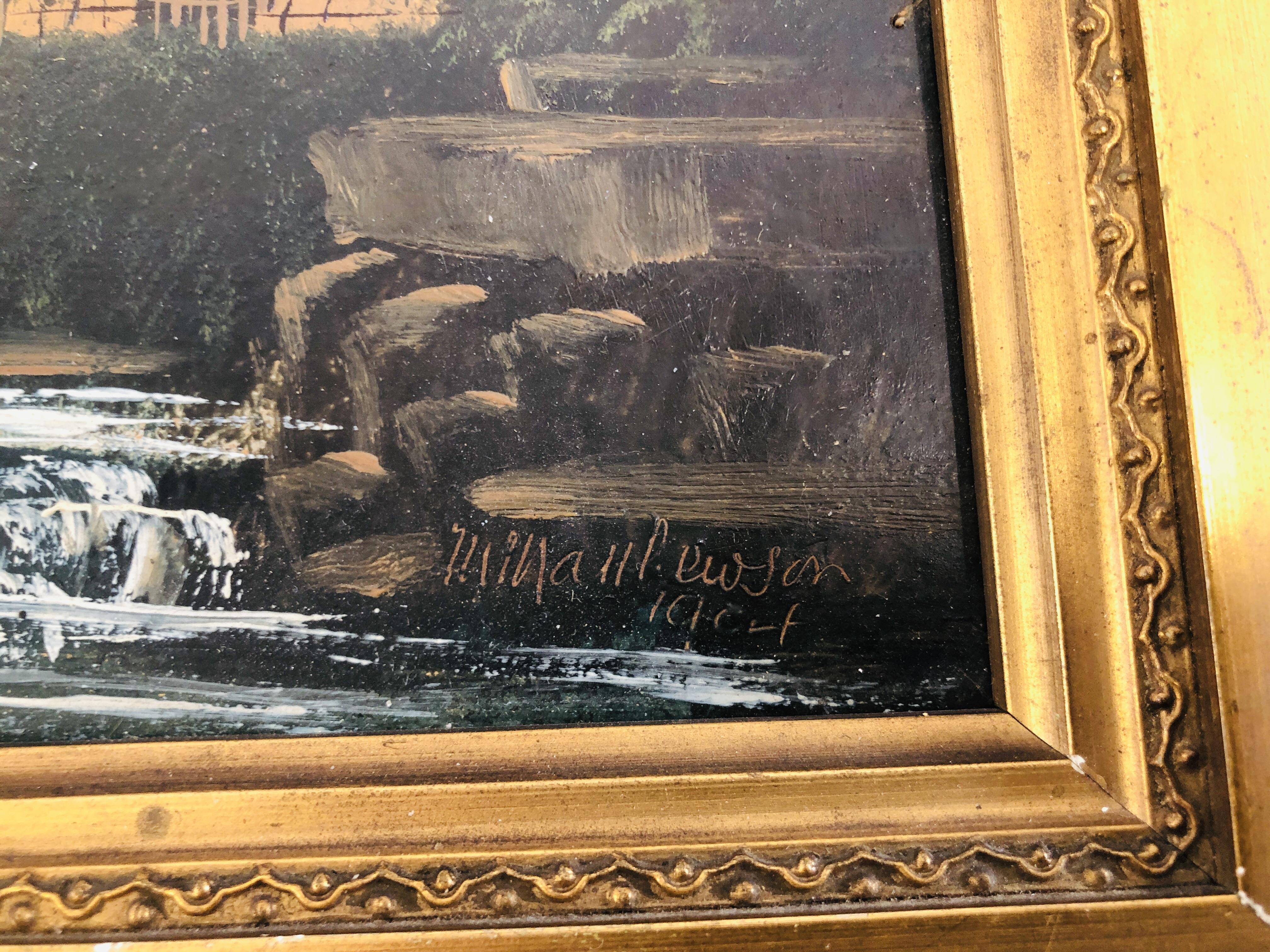A PAIR OF GILT FRAMED OIL ON BOARDS RIVER SCENES, BEARING SIGNATURE M. - Image 3 of 6