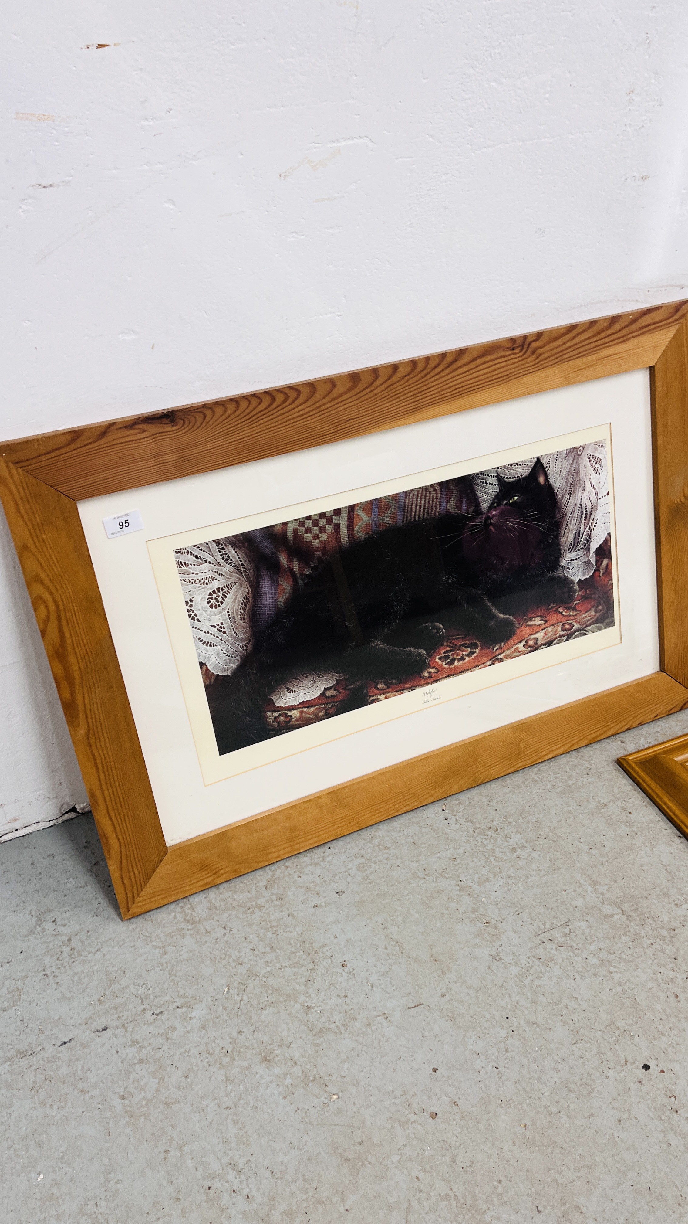 A PINE FRAMED SHEILA TILMOUTH PRINT "OPHELIA" 30 X 59CM ALONG WITH A PINE WALL MIRROR WITH INSET - Image 5 of 6