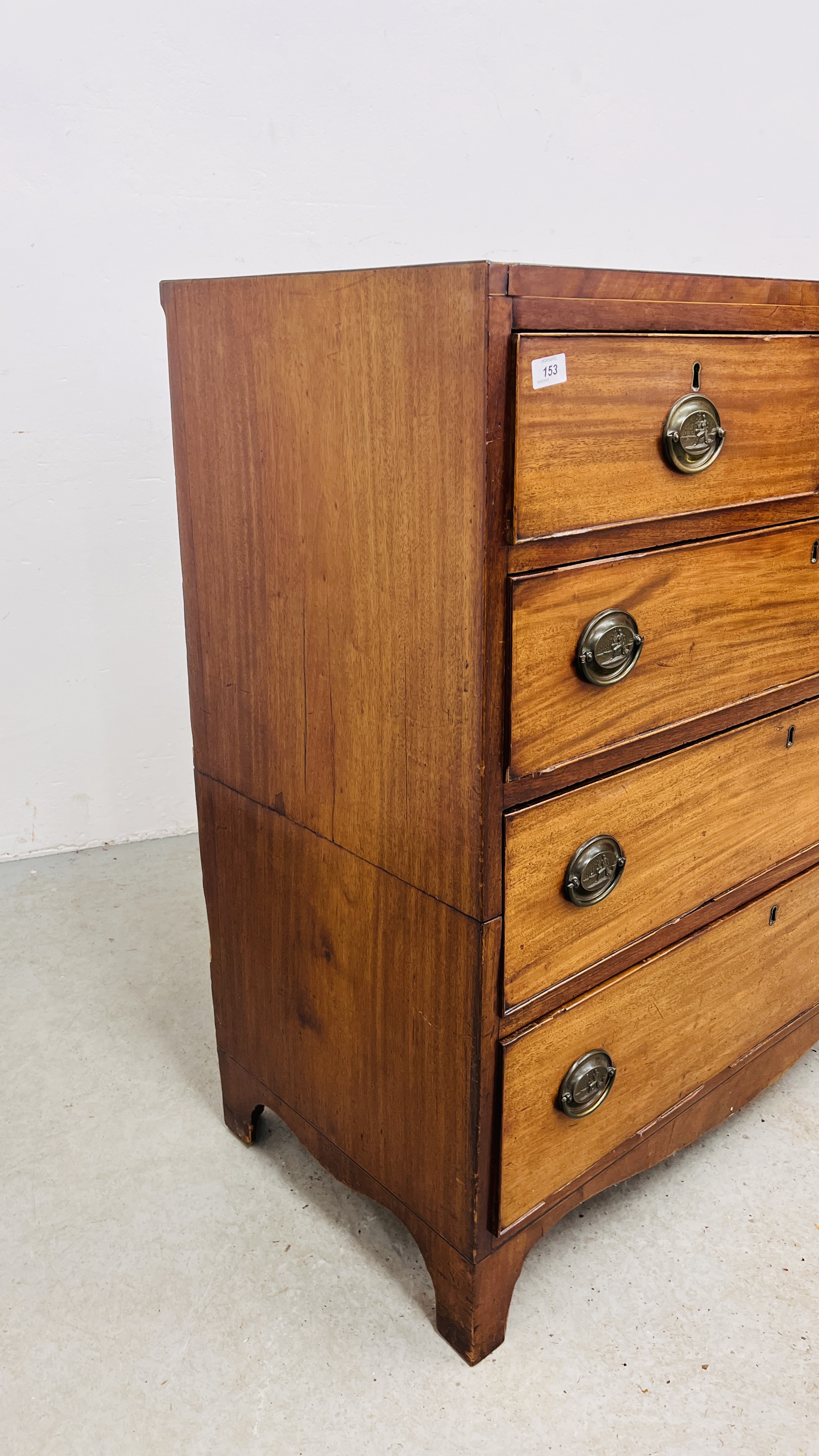 ANTIQUE MAHOGANY TWO OVER THREE CHEST OF DRAWERS, COCK BEADED DRAWERS, BRASS PLATE FITTINGS, - Image 7 of 15