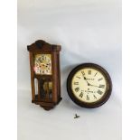 A VINTAGE OAK CASED DROP DIAL WALL CLOCK - H 64CM.