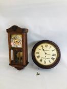 A VINTAGE OAK CASED DROP DIAL WALL CLOCK - H 64CM.