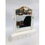 MODERN WHITE PAINTED TWO DRAWER DRESSING TABLE MIRROR.