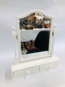 MODERN WHITE PAINTED TWO DRAWER DRESSING TABLE MIRROR.