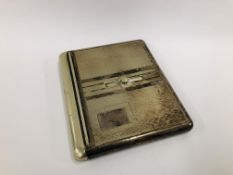 A VINTAGE WHITE METAL CANTILEVER CIGARETTE CASE - W 10CM. X H 8.5CM.