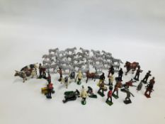 COLLECTION OF APPROX 58 VINTAGE LEAD SOLDIERS, FARM ANIMALS AND HORSES.