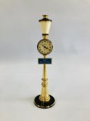 A VINTAGE "RUE DE LA PAIX" BRASS LAMP POST CLOCK MARKED "JAEGER" H 28CM.