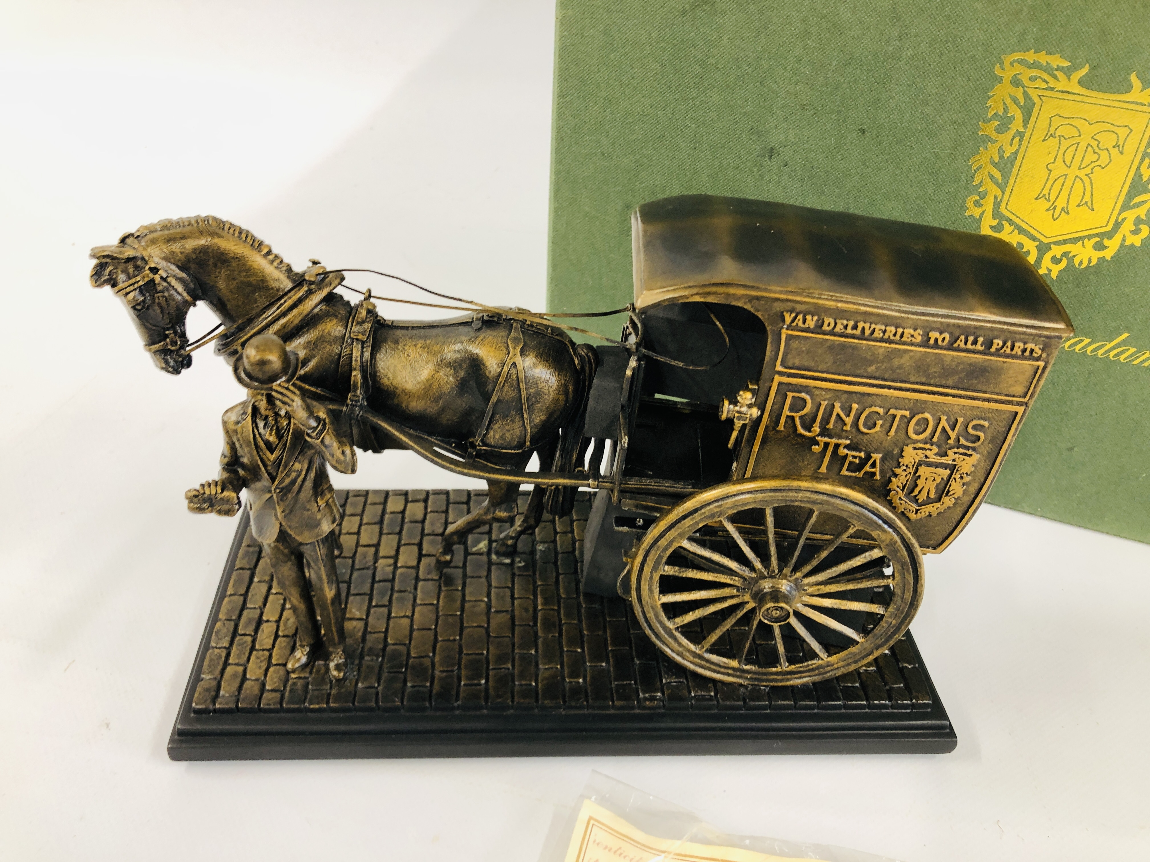 A RESIN MODEL OF "YOUR TEA MADAM" RINGTONS TEA HORSE AND CART IN THE COLD BRONZE STYLE WITH - Image 2 of 3