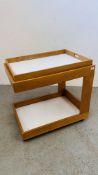 A BEECH WOOD DRINKS TROLLEY WITH UNDER TIER.