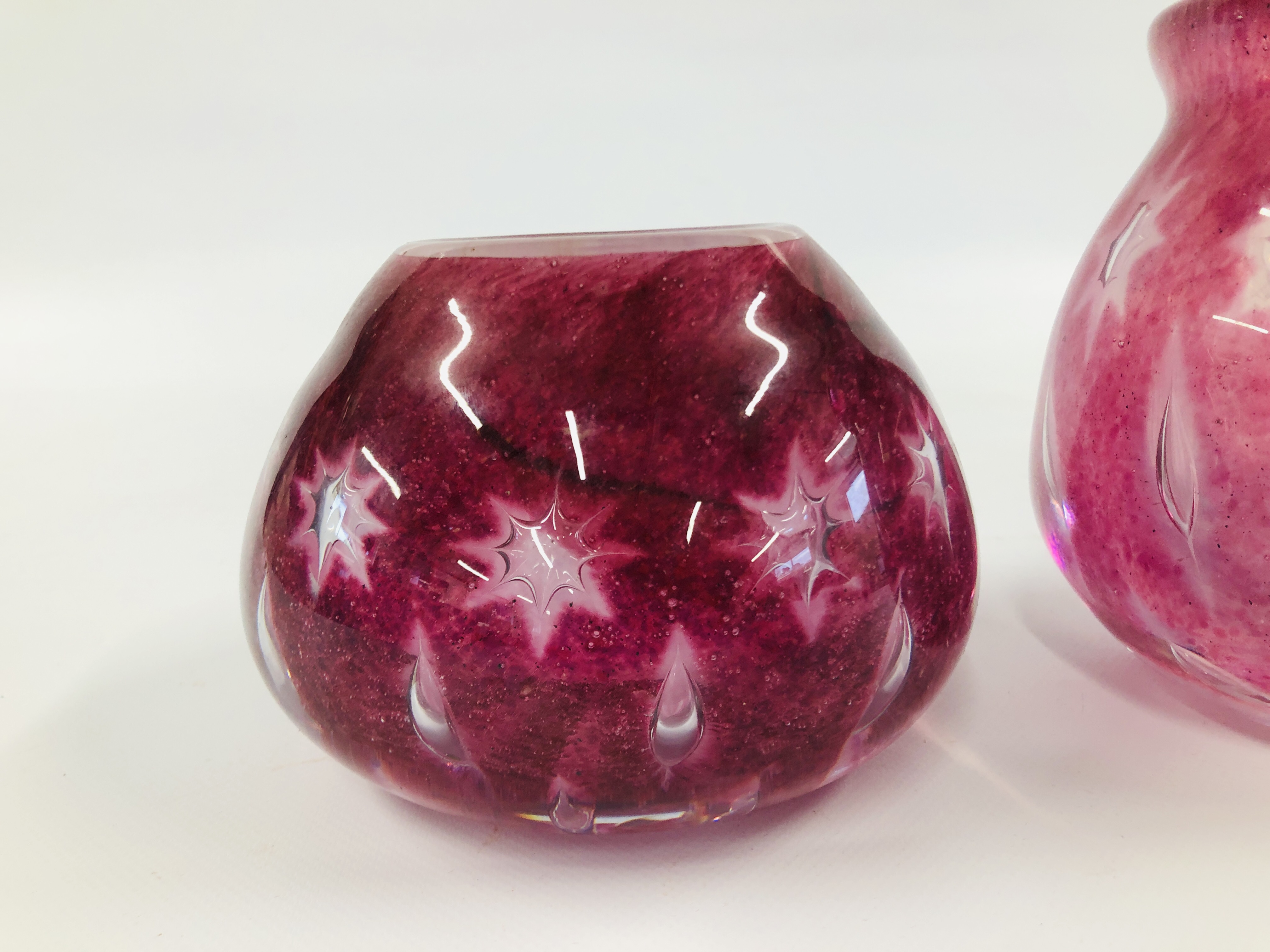 THREE PALE PINK STUDIO GLASS VASES WITH AIR TRAPPED DECORATION DESIGNED BY RSW. - Image 2 of 10